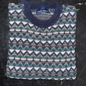 John Weitz Vintage Sweater Mens Large Blue White Pullover made in the US